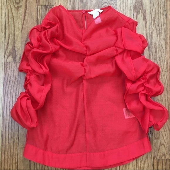 H&M Georgette Red Top V-neck Puff sleeves blouse - Picture 15 of 16